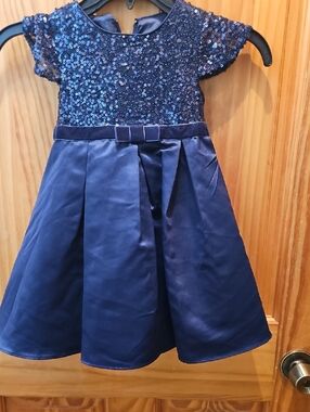 Oris Navy Sequin & Satin A-Line Dress